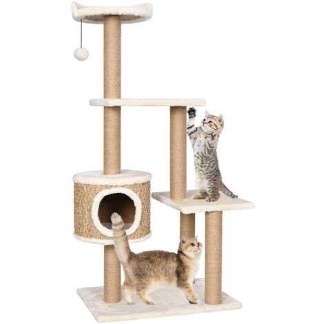 Vidaxl – Arbre à chat 123cm avec poteaux à gratter en herbe marine – 3 perchoirs – Maison intégrée – Jouet suspendu pour chats