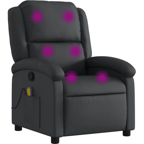 Fauteuil de massage inclinable noir cuir véritable vidaXL