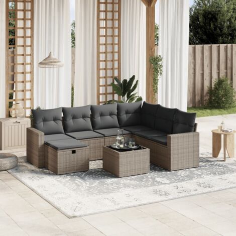 vidaXL Salon de jardin 8 pcs avec coussins gris résine tressée (1/4)