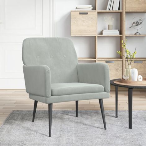 Vidaxl – Fauteuil relax en velours gris clair 62x79x79 cm – Dossier rembourré incliné – Accoudoirs confortables – Capacité 110 kg