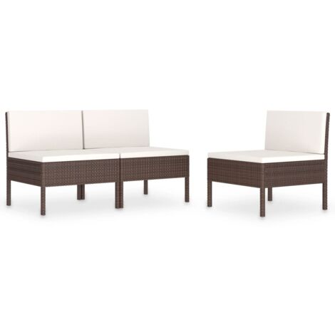 vidaXL Chaises de jardin lot de 3 avec coussins Résine tressée Marron (1/5)
