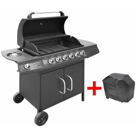 Vidaxl – Barbecue à gaz 6 brûleurs + 1 zone latérale – 12 kW + 2,3 kW – Thermomètre intégré – Bac à graisse amovible – Armoire de rangement
