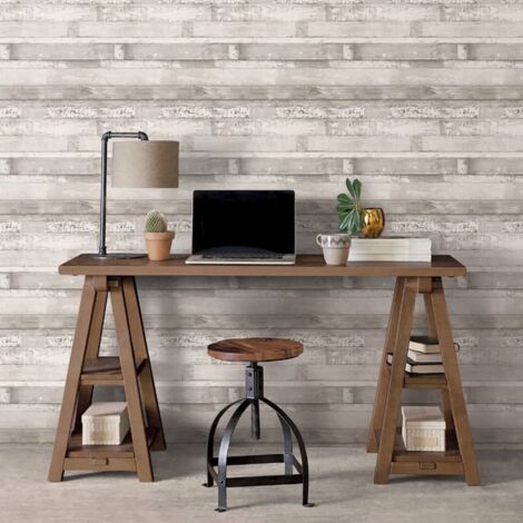 Noordwand Papier peint Homestyle Wood Blanc cassé et gris