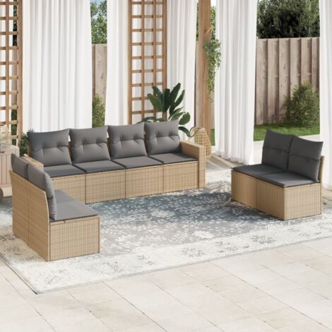 vidaXL Salon de jardin avec coussins 8 pcs beige résine tressée (1/3)