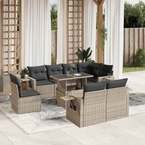 vidaXL Salon de jardin 9 pcs avec coussins gris clair résine tressée (1/5)