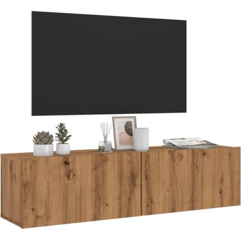 Vidaxl – Meuble TV mural chêne artisanal 120x30x30 cm – Bois d'ingénierie – 2 portes – Fixation murale pour gain de place