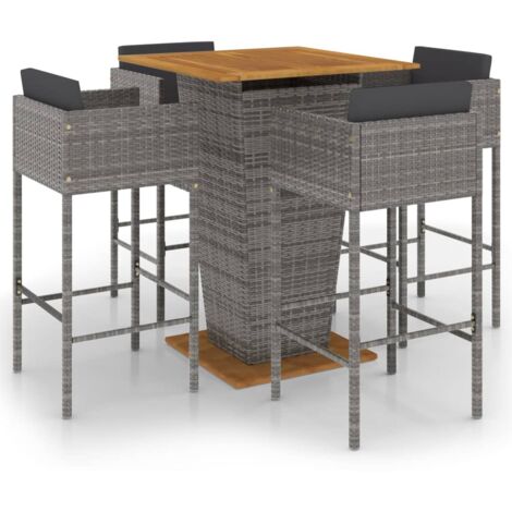 Vidaxl – Ensemble table et chaises de bar de jardin 5 pcs – Résine tressée imperméable – Table 80x80x110 cm – Chaises 50x48x100 cm avec coussins gris foncé