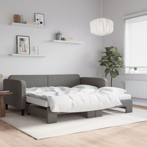 Lit de jour avec gigogne et matelas gris foncé 100x200 cm tissu vidaXL