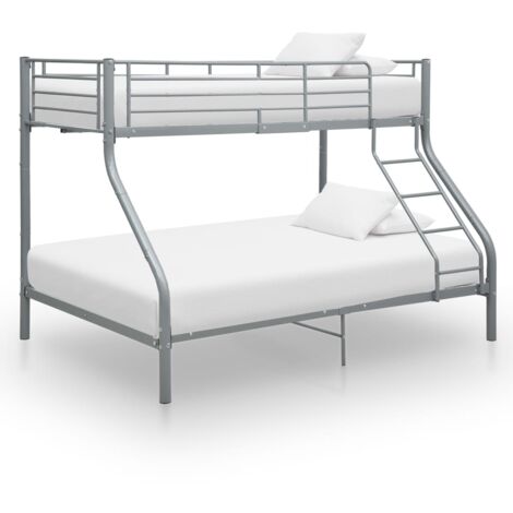 Vidaxl – Lit superposé en métal gris 140x200 cm/90x200 cm – Hauteur 152 cm – Garde-corps et échelle sécurisés – Assemblage requis