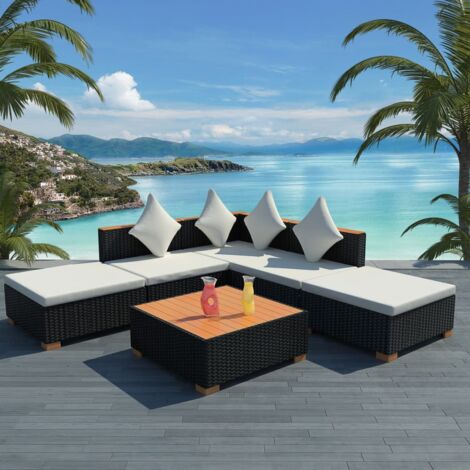 Vidaxl – Salon de jardin 6 pcs résine tressée noire – Coussins amovibles en polyester – Cadre en acier laqué – Dimensions canapé 69,5 x 69,5 x 57,5 cm