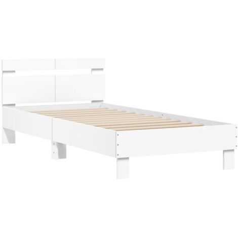 Vidaxl – Cadre de lit blanc 100x200 cm avec tête de lit – Bois d'ingénierie – Lattes robustes pour soutien optimal – Assemblage requis