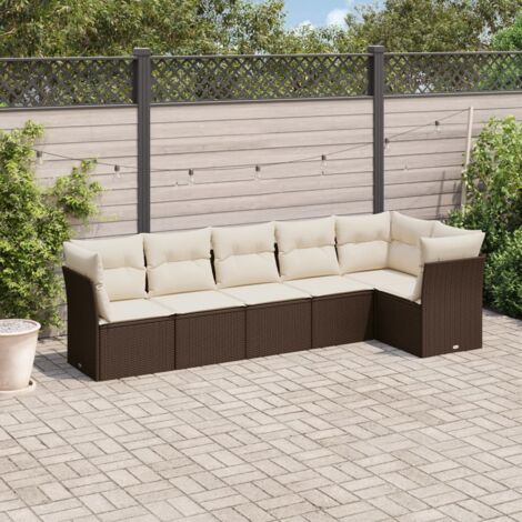 vidaXL 6 Piece Garden Sofa Set with Cushions Brown Poly Rattan (1/3)