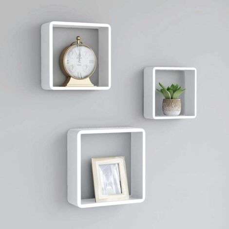 Vidaxl – Étagères murales cube 3 pcs – MDF blanc – Système de montage invisible – Dimensions 28/24/20 cm – Charge max 5 kg par étagère (1/5)