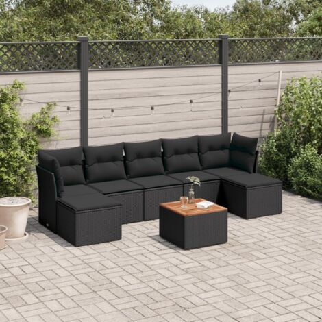 Salon de jardin 8 pcs avec coussins noir résine tressée vidaXL (1/3)