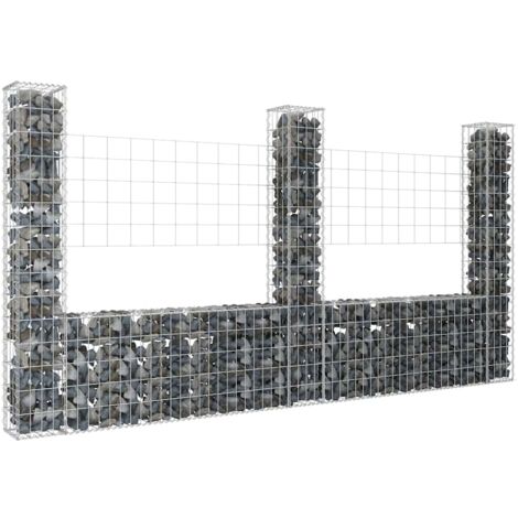 Vidaxl – Panier de gabion en U 260x20x150 cm – 3 poteaux en fer – Résistant à la rouille – Pour murs de soutènement et protection contre les intempéries