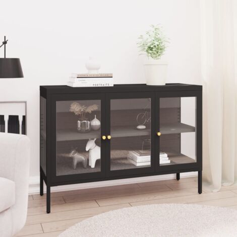 Vidaxl – Buffet noir 105x35x70 cm en acier et verre – Compartiments ajustables – Design élégant pour rangement décoratif (1/8)