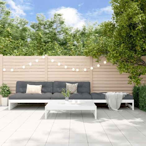 Salon de jardin 4 pcs avec coussins blanc bois massif vidaXL (1/5)