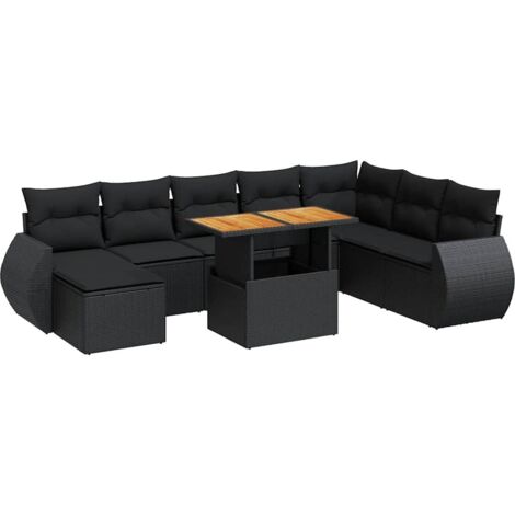 Salon de jardin 9 pcs avec coussins noir résine tressée vidaXL (1/5)