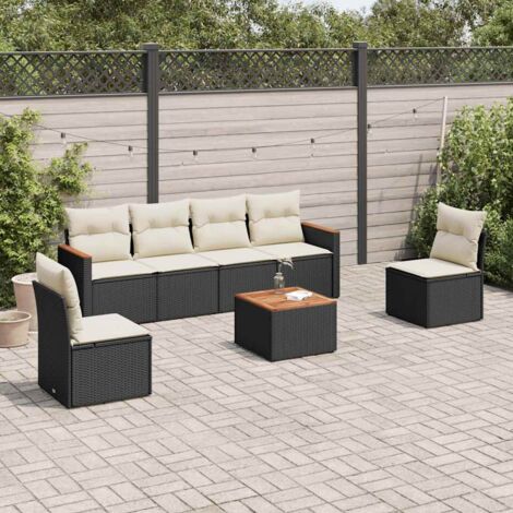 vidaXL Salon de jardin 7 pcs avec coussins noir résine tressée (1/3)