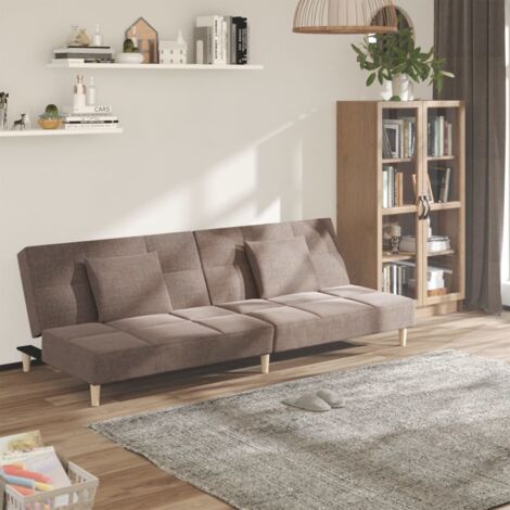 vidaXL Canapé-lit à 2 places avec deux oreillers taupe tissu (1/5)