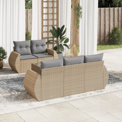 vidaXL Salon de jardin avec coussins 6 pcs beige résine tressée (1/3)