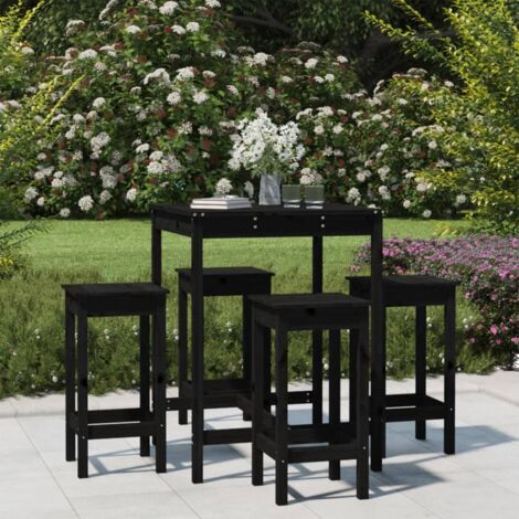 vidaXL Ensemble de bar de jardin 5 pcs noir bois de pin massif