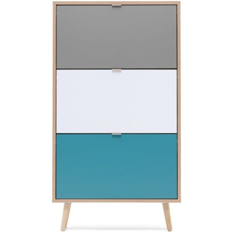 Les Tendances – Armoire à chaussures moderne 3 portes tricolores – Rangement pour 12 paires – Style scandinave – Pieds en bois massif (1/5)
