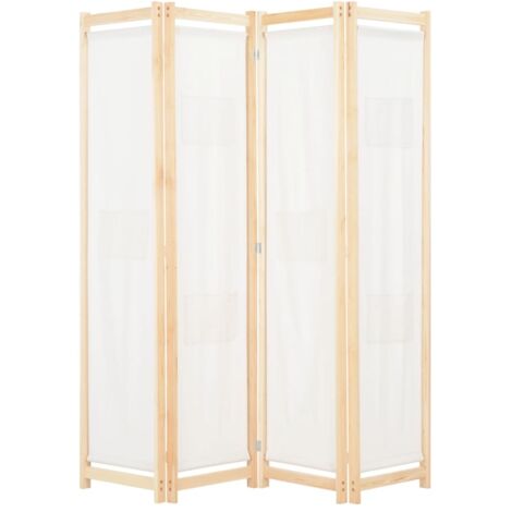 Vidaxl – Paravent 4 panneaux crème 160x170 cm – Tissu coton/polyester – Cadre en sapin massif – Cloison de séparation décorative