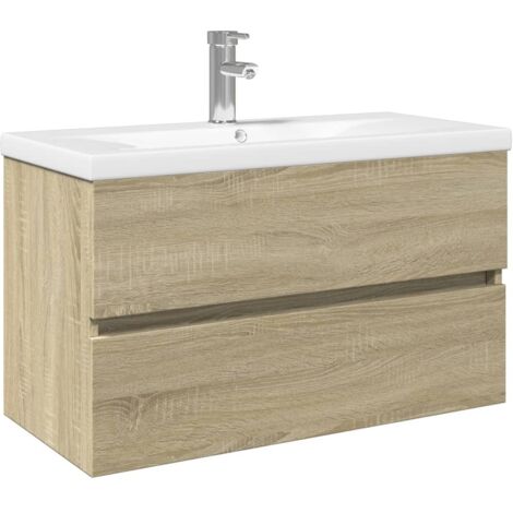 Vidaxl – Ensemble meuble de bain 2pcs – Armoire chêne sonoma 80x38,5x45cm – Lavabo céramique blanc 81x39x18cm avec trop-plein