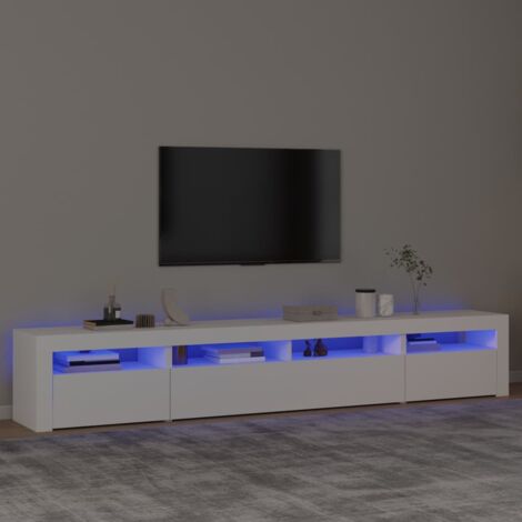 Vidaxl – Meuble TV blanc 240x35x40 cm – Bois d'ingénierie – Avec lumières LED RVB – Grand espace de rangement – Idéal pour objets décoratifs