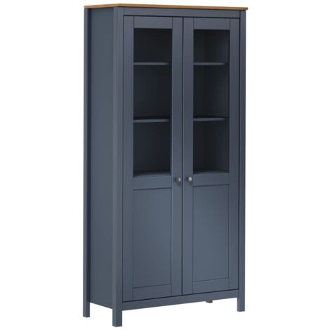 Vidaxl – Buffet haut en bois de pin massif 85x37x170,5 cm – Style rustique – Grand espace de rangement avec 2 portes – Couleur gris (1/7)