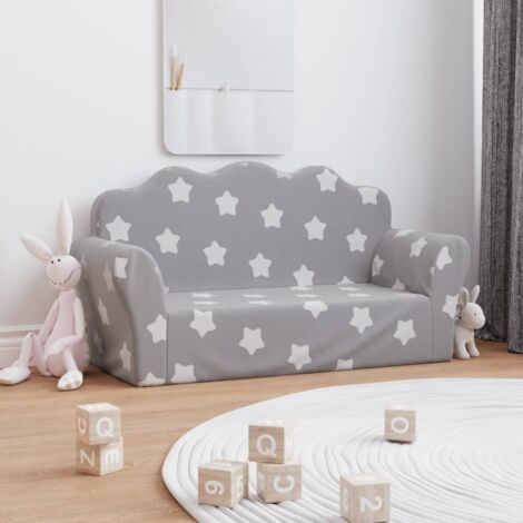 Vidaxl – Canapé enfants 2 places gris clair avec étoiles – Peluche douce 100% polyester – Dimensions 94x34x48cm – Housse amovible