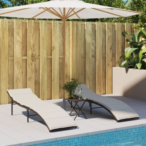vidaXL Chaises longues lot de 2 avec coussins marron résine tressée (1/5)