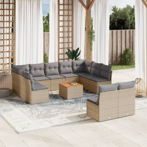 vidaXL Salon de jardin avec coussins 12 pcs beige résine tressée (1/3)