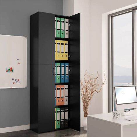 Vidaxl – Armoire de bureau noir 60x32x190 cm – 5 étagères – Bois d'ingénierie robuste – Rangement optimisé pour documents (1/6)
