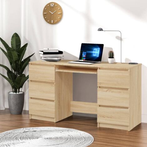 Vidaxl – Bureau droit chêne sonoma 140x50x77 cm – Aggloméré durable – 6 tiroirs pour rangement – Montage facile