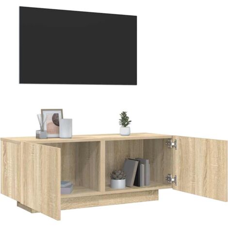 Vidaxl – Meuble TV chêne sonoma 100x35x40 cm – Bois d'ingénierie – Grand espace de rangement – Compartiments pour appareils multimédias