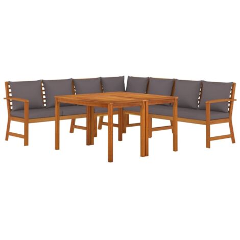 Ensemble à manger de jardin coussins 7 pcs Bois acacia vidaXL