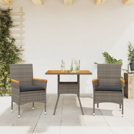 vidaXL 3 Piece Garden Dining Set with Cushions Grey Poly Rattan and Acacia (1/5)