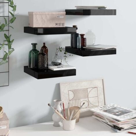 vidaXL Floating Wall Shelves 4 pcs High Gloss Black 23x23,5x3,8 cm MDF