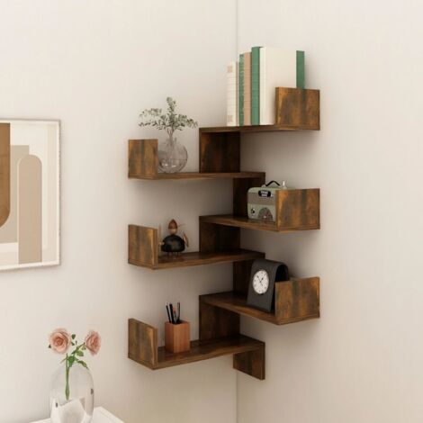 Vidaxl – Étagères d'angle murales 2 pcs chêne fumé 40x40x50 cm – Bois d'ingénierie résistant à l'humidité – Charge max 40 kg – Fixation murale