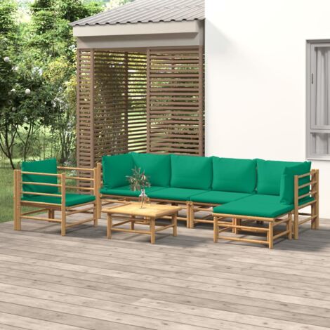 Salon de jardin 7 pcs avec coussins vert bambou vidaXL
