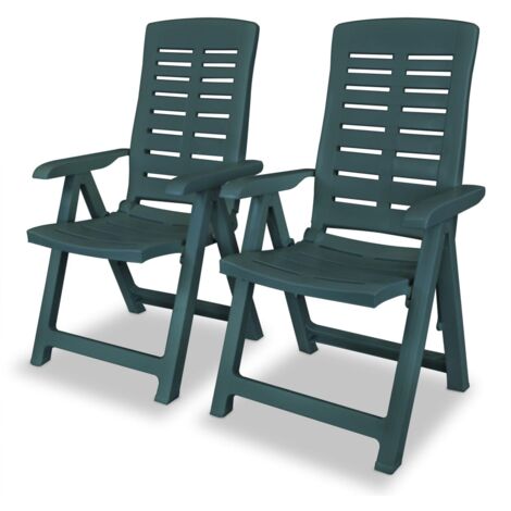 Vidaxl – Chaises inclinables de jardin lot de 2 – Plastique vert – 4 positions d'inclinaison – Résistantes aux intempéries – Pliables pour rangement