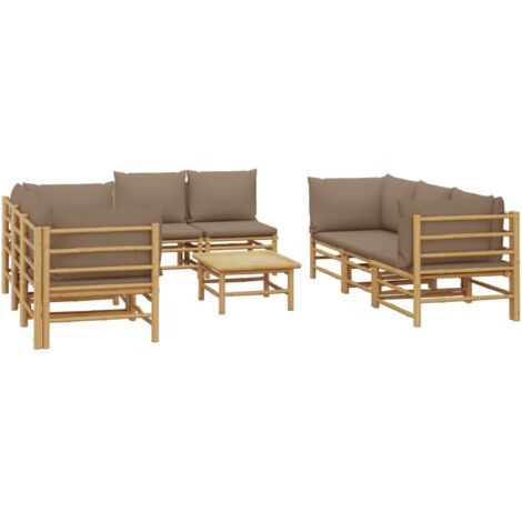 Salon de jardin 9 pcs avec coussins taupe bambou vidaXL