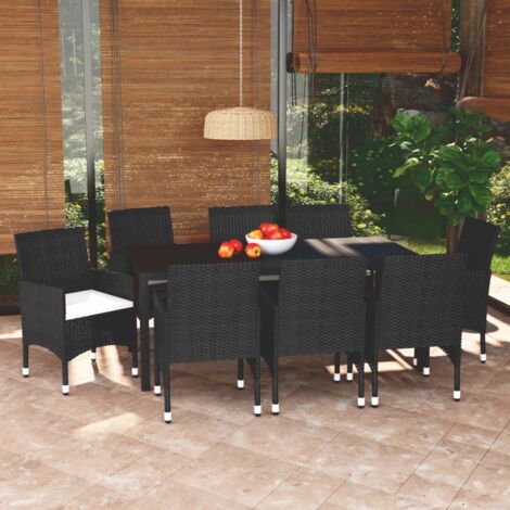 Vidaxl – Ensemble à manger de jardin 9 pièces – Résine tressée noire – Table 185x90cm – Chaises avec coussins confortables – Pour extérieur (1/5)