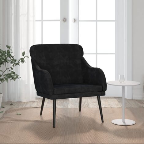 Vidaxl – Fauteuil relax en velours noir 63x76x80 cm – Dossier rembourré incliné – Assise profonde pour confort optimal – Cadre en métal robuste