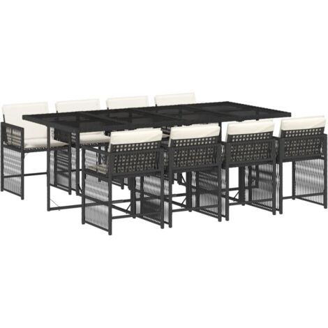 vidaXL Ensemble à manger de jardin 9pcs coussins noir résine tressée (1/5)