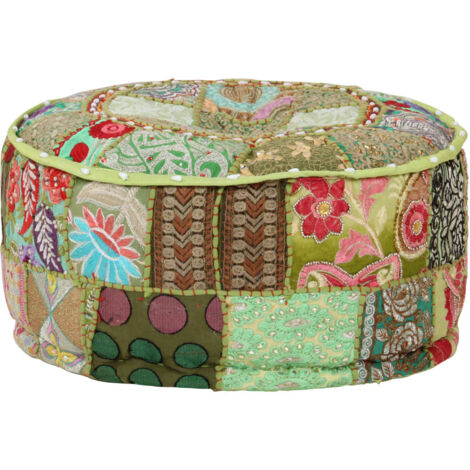 Pouf rond en coton fait à la main 40 x 20 cm Vert vidaXL