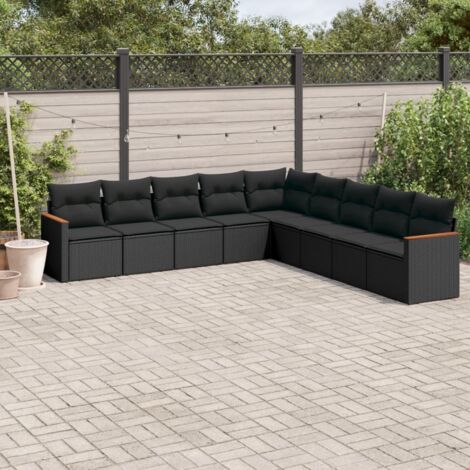 vidaXL Salon de jardin 9 pcs avec coussins noir résine tressée (1/3)