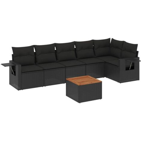 Salon de jardin 7 pcs avec coussins noir résine tressée vidaXL (1/3)